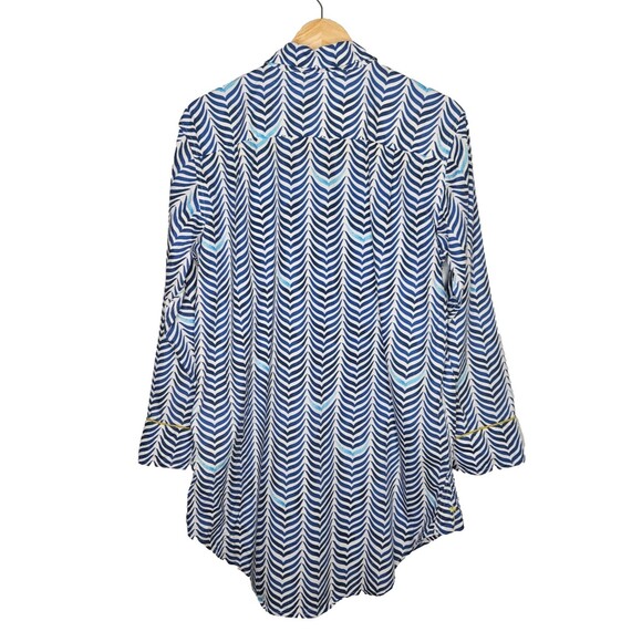 THE LAZY POET Boyfriend Sleep Shirt XL Sissy Ocean Print Button Up 100% Cotton - Picture 8 of 12